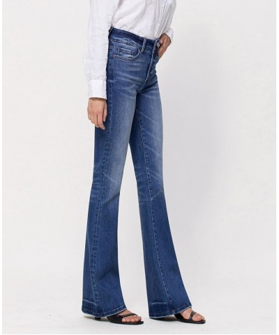 Women's Double Button High Rise Flare Jeans Medium Blue $38.16 Jeans