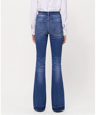 Women's Double Button High Rise Flare Jeans Medium Blue $38.16 Jeans