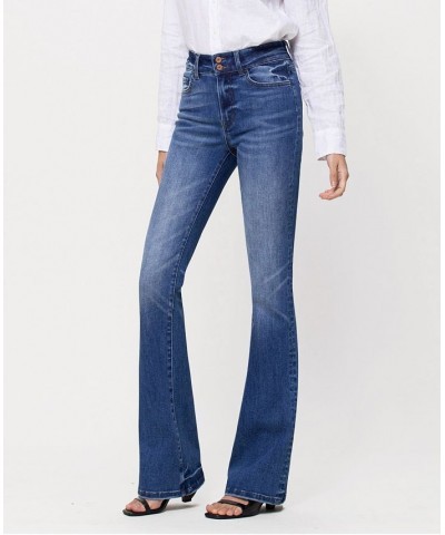 Women's Double Button High Rise Flare Jeans Medium Blue $38.16 Jeans