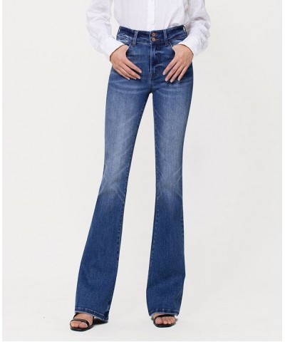 Women's Double Button High Rise Flare Jeans Medium Blue $38.16 Jeans