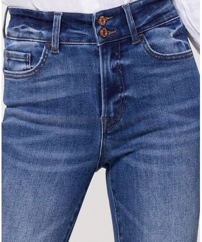 Women's Double Button High Rise Flare Jeans Medium Blue $38.16 Jeans