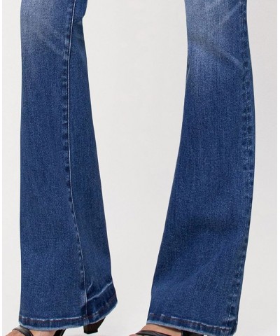 Women's Double Button High Rise Flare Jeans Medium Blue $38.16 Jeans