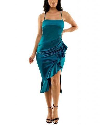 Juniors' Ruffled Side-Pleated Dress Blue $17.60 Dresses