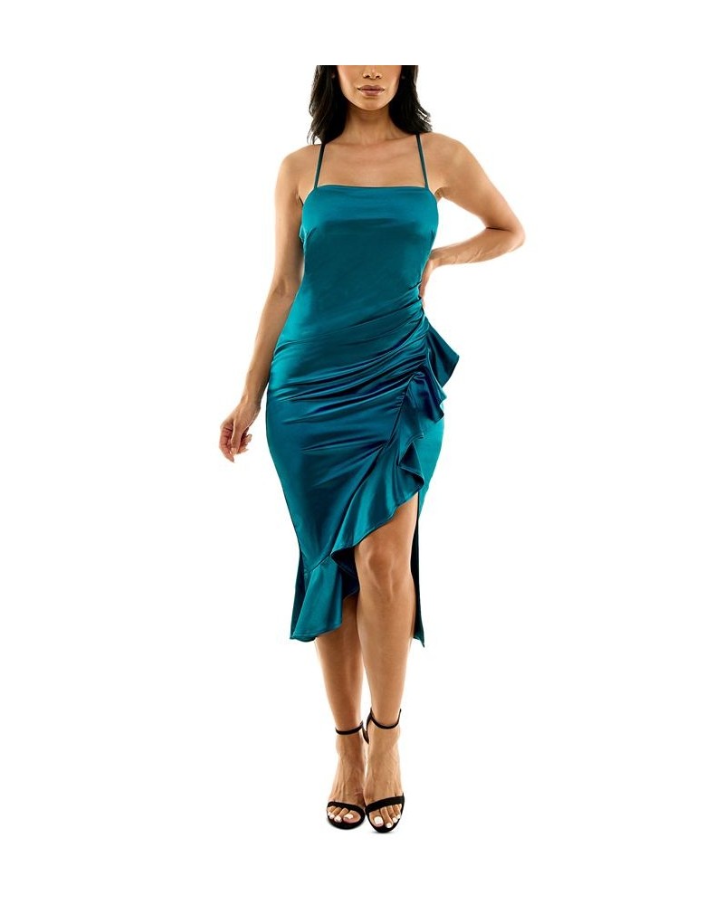 Juniors' Ruffled Side-Pleated Dress Blue $17.60 Dresses