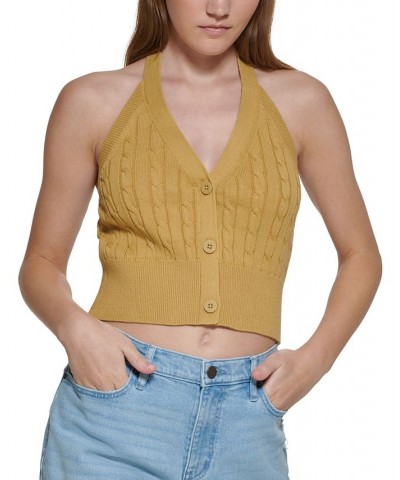 Cable-Knit Cotton Halter Top Wasabi $16.19 Tops