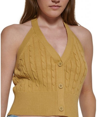 Cable-Knit Cotton Halter Top Wasabi $16.19 Tops