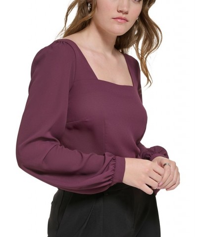 Women's Square-Neck Blouson-Sleeve Top Red $33.60 Tops