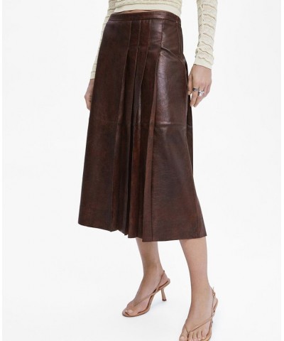 Women's Leather Midi Skirt Brown $155.80 Skirts