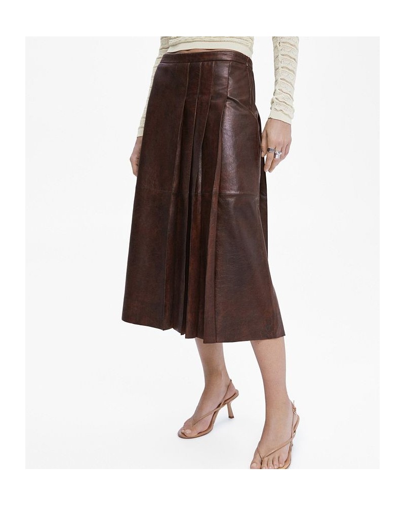 Women's Leather Midi Skirt Brown $155.80 Skirts