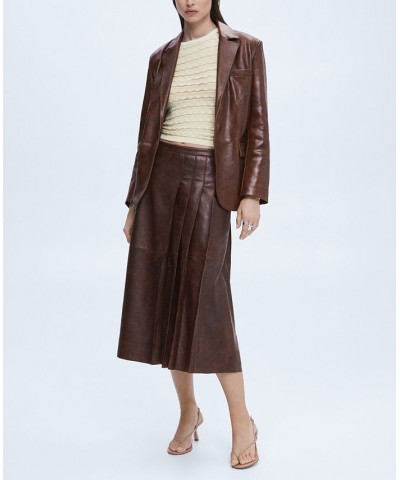 Women's Leather Midi Skirt Brown $155.80 Skirts