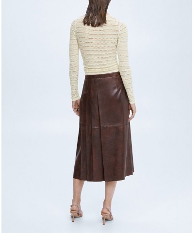 Women's Leather Midi Skirt Brown $155.80 Skirts