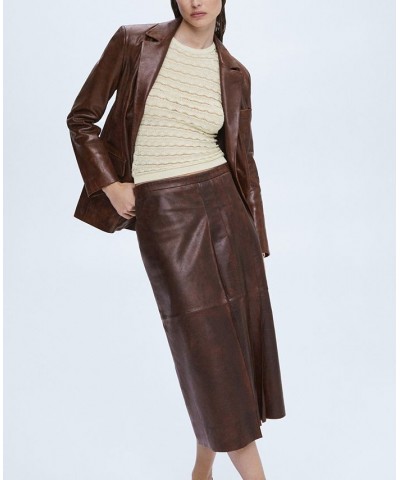 Women's Leather Midi Skirt Brown $155.80 Skirts