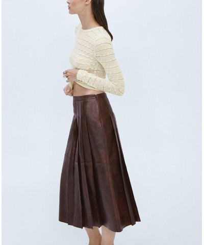 Women's Leather Midi Skirt Brown $155.80 Skirts