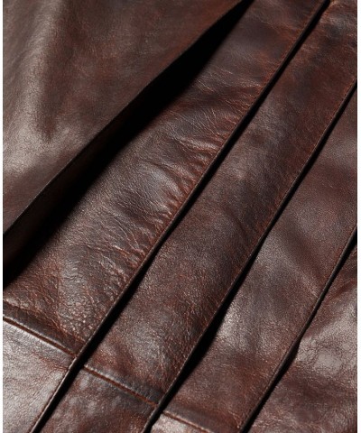 Women's Leather Midi Skirt Brown $155.80 Skirts