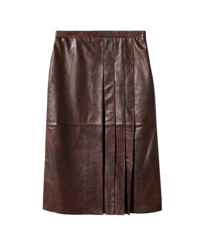 Women's Leather Midi Skirt Brown $155.80 Skirts