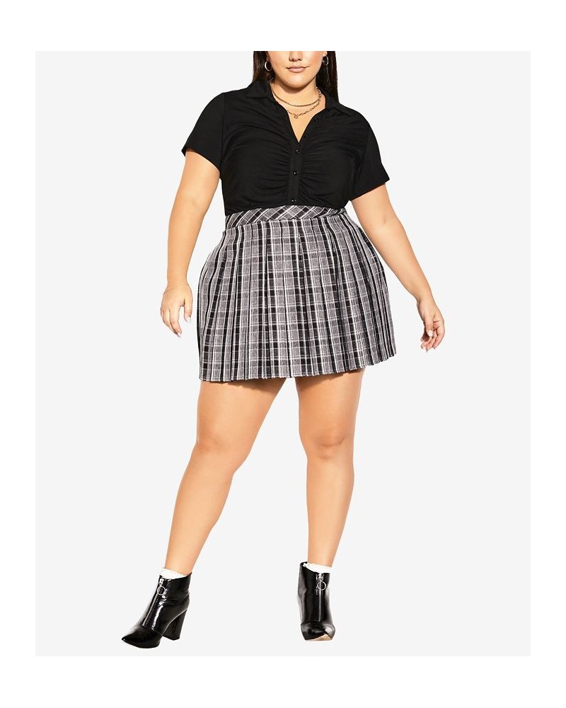 Trendy Plus Size Varsity Check Mini Skirt Black Chec $33.00 Skirts