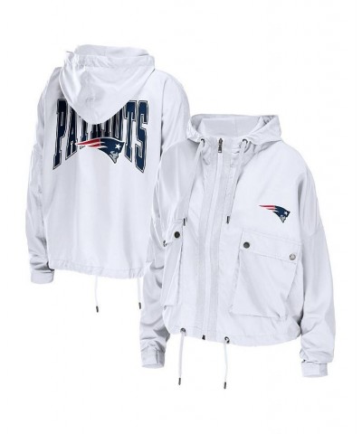 Women's White New England Patriots Logo Full-Zip Hoodie White $32.96 Jackets