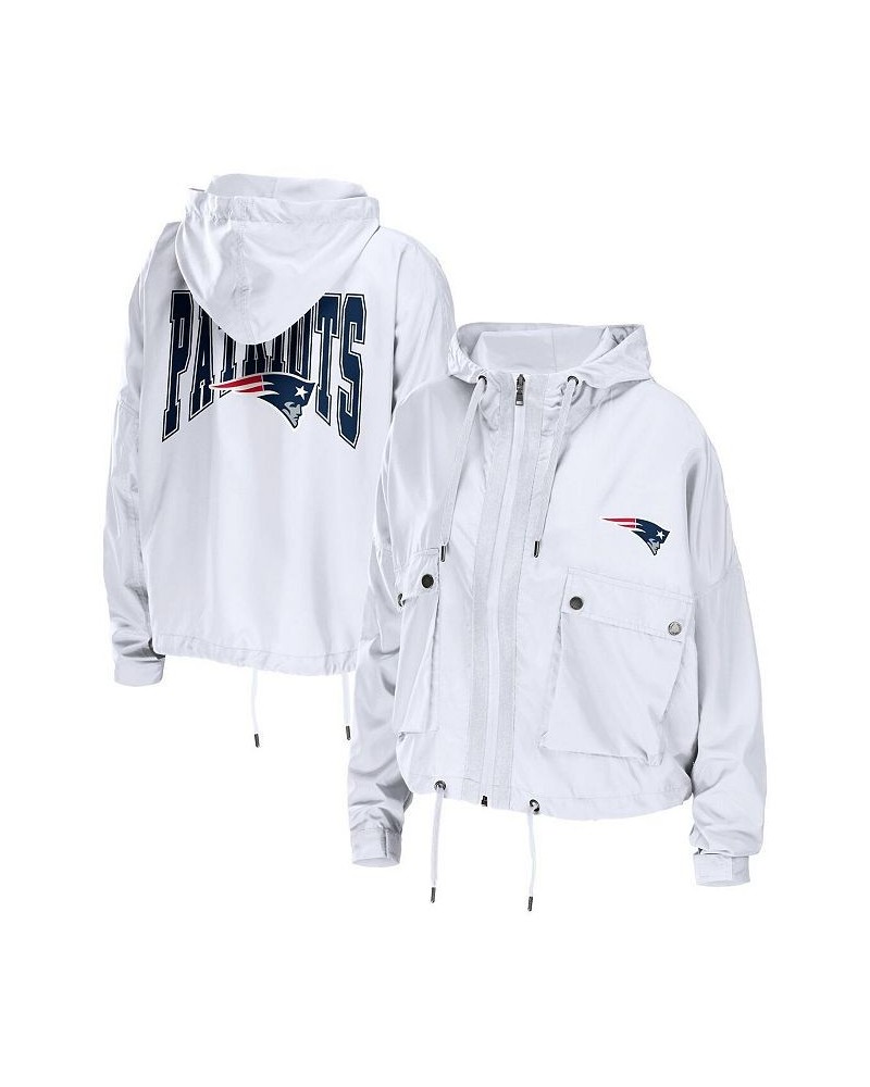 Women's White New England Patriots Logo Full-Zip Hoodie White $32.96 Jackets