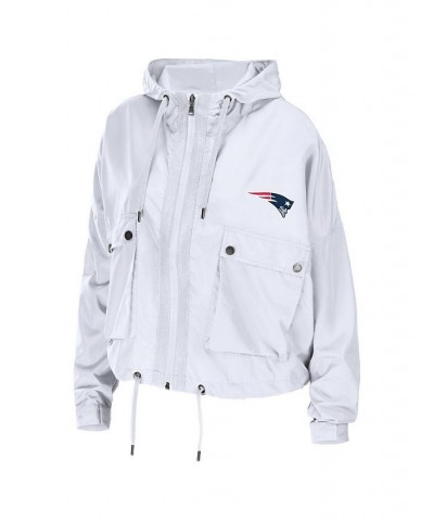 Women's White New England Patriots Logo Full-Zip Hoodie White $32.96 Jackets