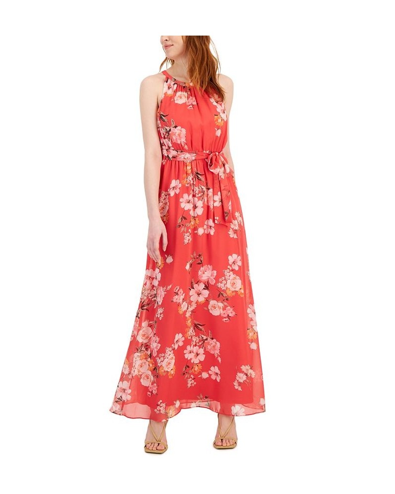 Women's Floral-Print Sleeveless Maxi Dress Coral Floral $46.87 Dresses