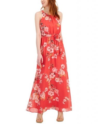 Women's Floral-Print Sleeveless Maxi Dress Coral Floral $46.87 Dresses