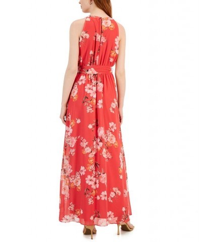 Women's Floral-Print Sleeveless Maxi Dress Coral Floral $46.87 Dresses