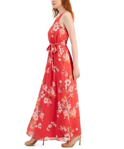 Women's Floral-Print Sleeveless Maxi Dress Coral Floral $46.87 Dresses