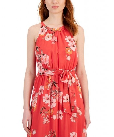 Women's Floral-Print Sleeveless Maxi Dress Coral Floral $46.87 Dresses