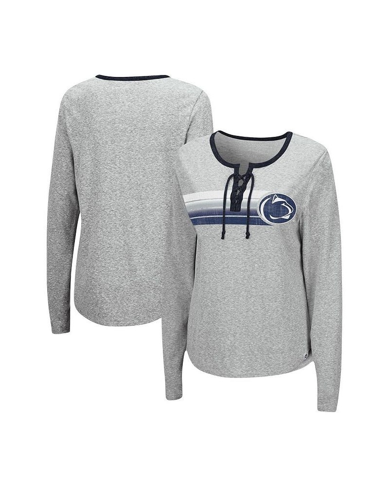 Women's Heathered Gray Penn State Nittany Lions Sundial Tri-Blend Long Sleeve Lace-Up T-shirt Heathered Gray $22.00 Tops