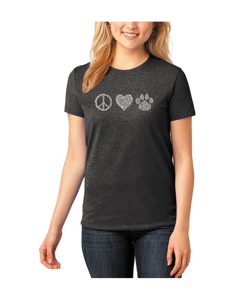 Women's Premium Blend Peace Love Cats Word Art T-shirt Black $18.86 Tops