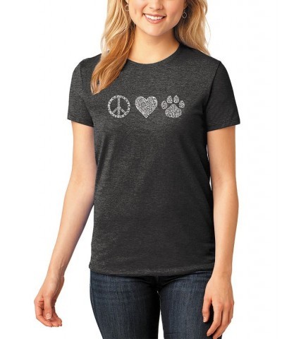 Women's Premium Blend Peace Love Cats Word Art T-shirt Black $18.86 Tops