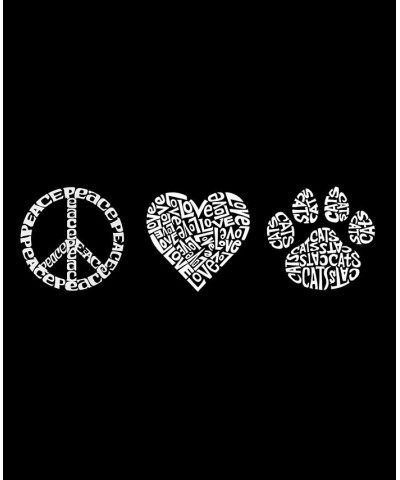 Women's Premium Blend Peace Love Cats Word Art T-shirt Black $18.86 Tops