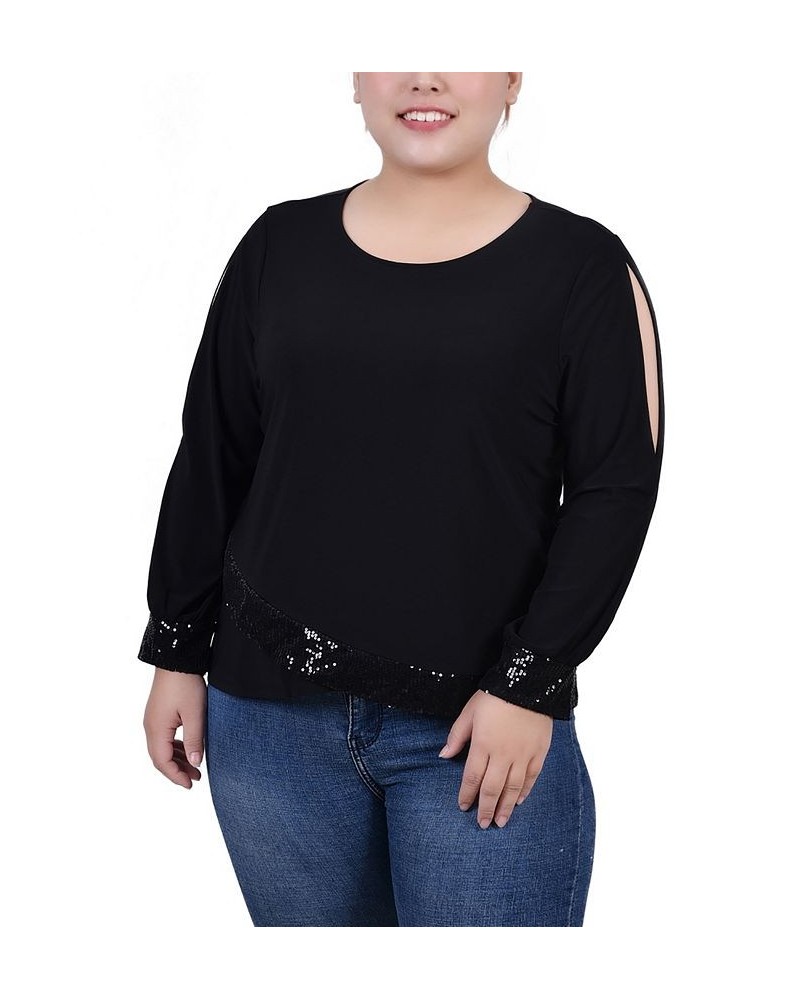 Plus Size Long Sleeve Knit Top Black $15.90 Tops