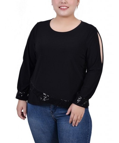 Plus Size Long Sleeve Knit Top Black $15.90 Tops