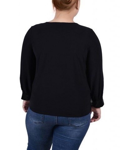 Plus Size Long Sleeve Knit Top Black $15.90 Tops