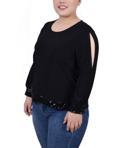 Plus Size Long Sleeve Knit Top Black $15.90 Tops