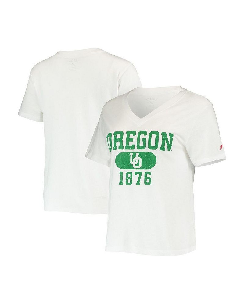 Women's White Oregon Ducks Intramural Boyfriend Tri-Blend V-Neck T-shirt White $24.74 Tops