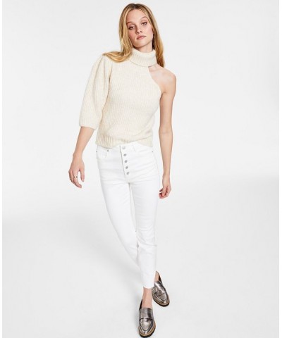 One-Sleeve Turtleneck Sweater Cream $38.27 Sweaters