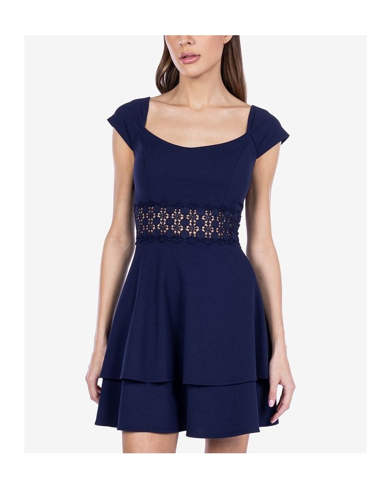 Juniors' Lace-Trim Cap-Sleeve A-Line Dress Navy $33.63 Dresses