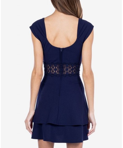 Juniors' Lace-Trim Cap-Sleeve A-Line Dress Navy $33.63 Dresses