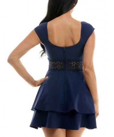 Juniors' Lace-Trim Cap-Sleeve A-Line Dress Navy $33.63 Dresses