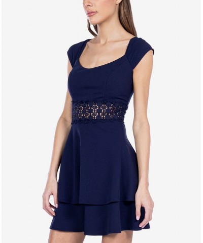 Juniors' Lace-Trim Cap-Sleeve A-Line Dress Navy $33.63 Dresses