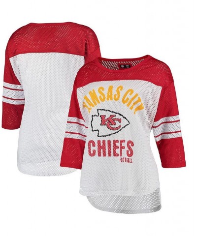 Women's White and Red Kansas City Chiefs First Team Three-Quarter Sleeve Mesh T-shirt White, Red $25.30 Tops