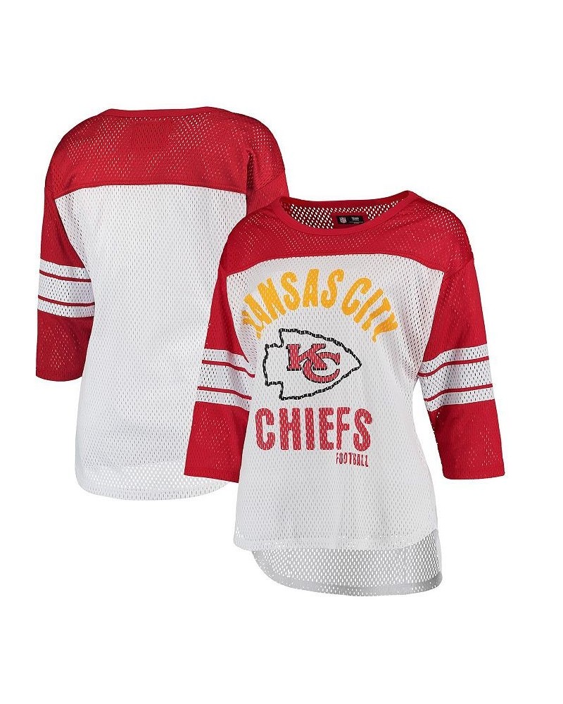 Women's White and Red Kansas City Chiefs First Team Three-Quarter Sleeve Mesh T-shirt White, Red $25.30 Tops