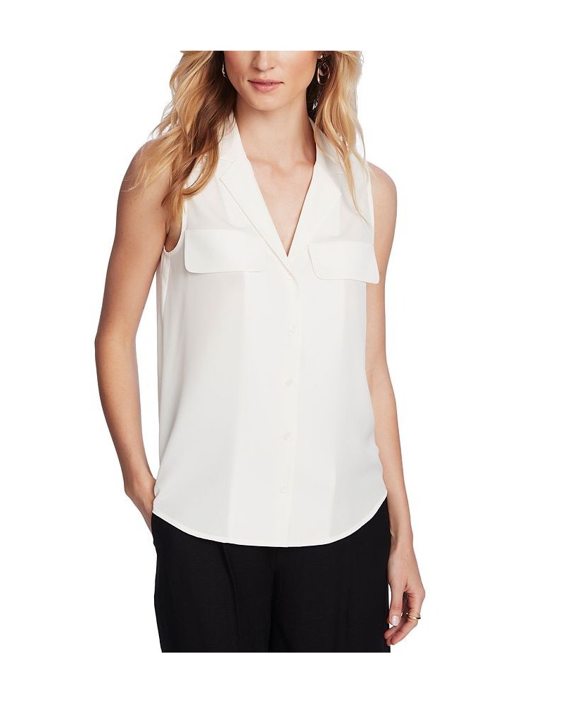 Women's Sleeveless Button-Down Blouse White $39.16 Tops