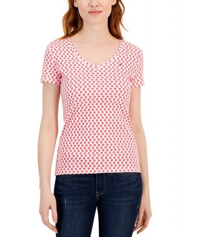 Women's Cotton Daisy-Print V-Neck T-Shirt Rosette Mlt $17.94 Tops