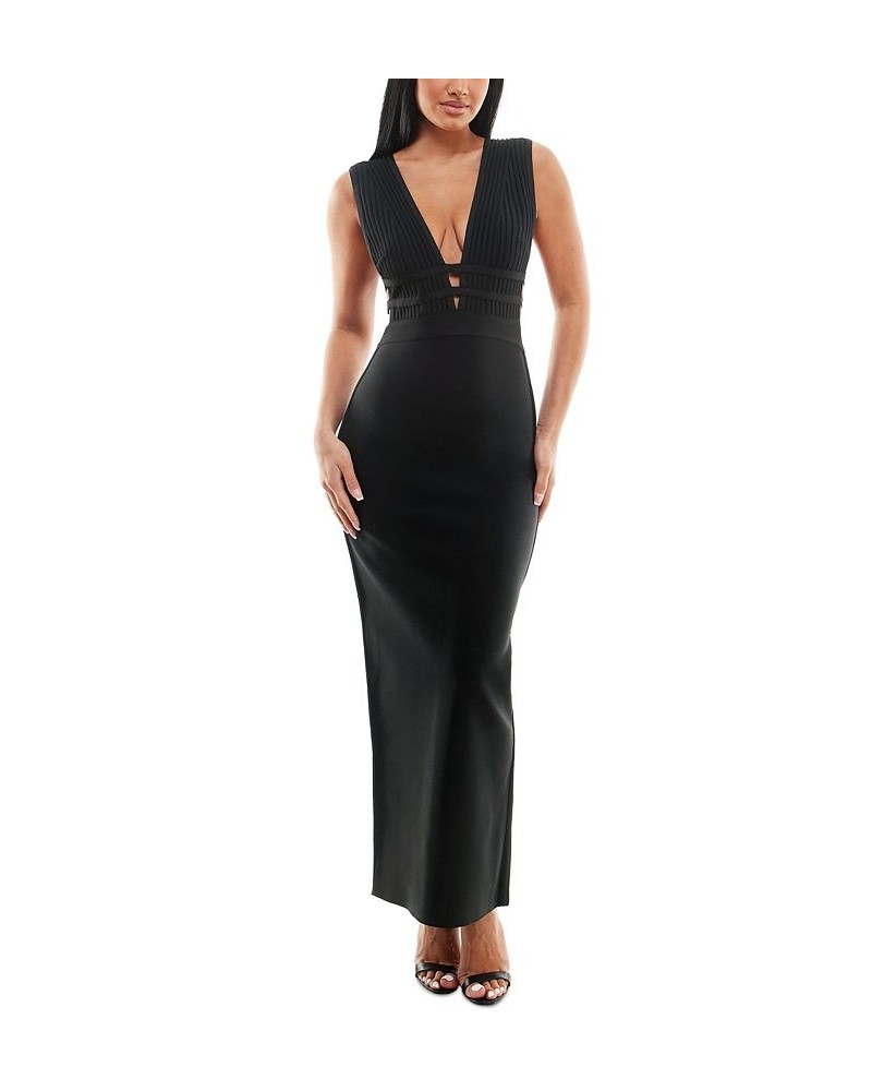 Ribbed-Bodice Cage-Detail Dress Black $47.26 Dresses