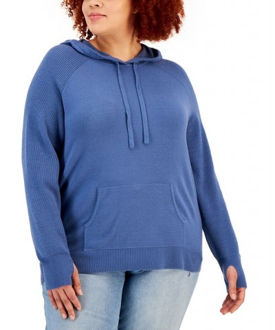 Plus Size Sweater Hoodie Blue $13.38 Sweaters