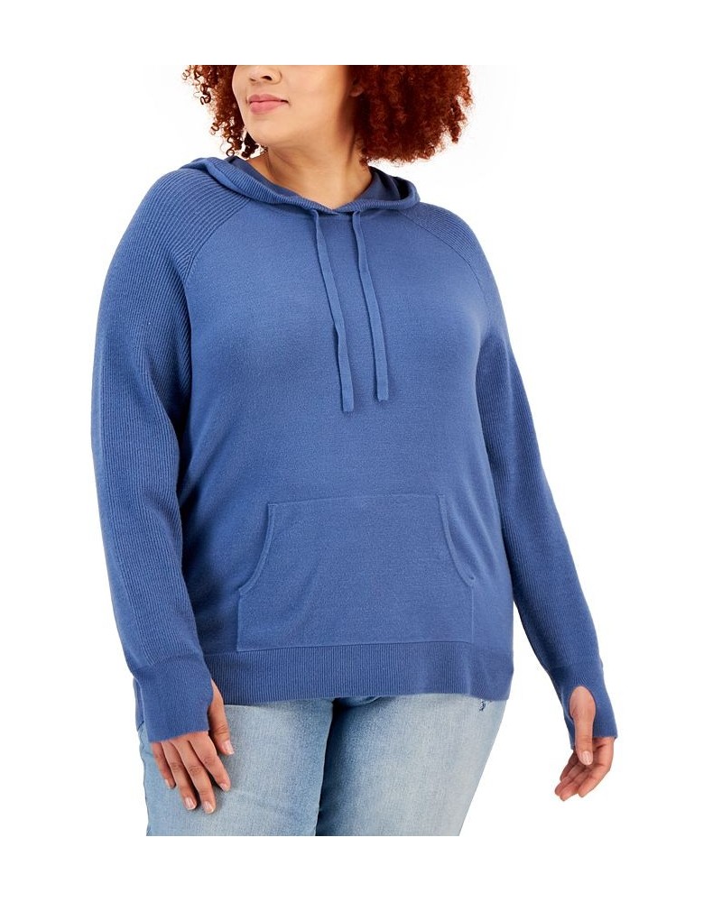 Plus Size Sweater Hoodie Blue $13.38 Sweaters