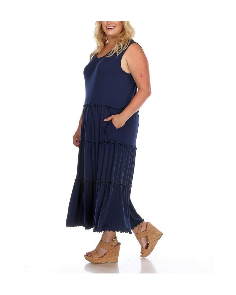 Plus Size Scoop Neck Tiered Midi Dress Blue $27.20 Dresses